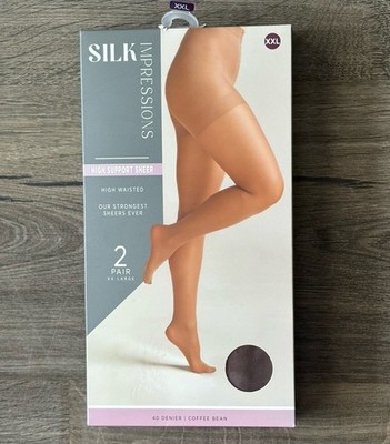 Silk Impressions Coffee Bean High Support Sheer High Waisted Pantyhose Size XXL
