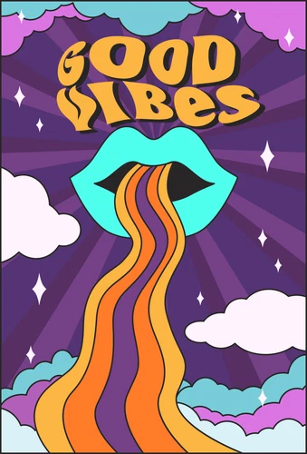 Psychedelic 70s Groovy Good Vibes Only Self Adhesive Vinyl Sticker