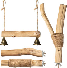 Natural Solid Wood Bird Perch and Swing - Durable Toys for Parakeets, Parrots...