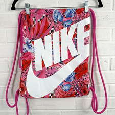 Nike Logo Drawstring Bag Cinch Sack Pink Tropical Floral Gym Sports Backpack