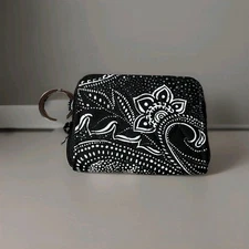 Vera Bradley RFID Petite Zip Around Wallet Stellar Paisley NWT Black White