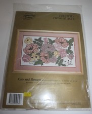 Candamar Counted Cross Stitch Kit Cats and Flowers 20X12