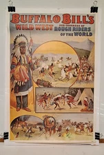 RARE 1971 Buffalo Bill's Wild West Rough Riders Poster 24x17 Cowboys~NA Indians