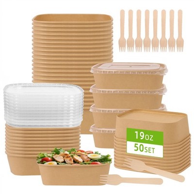 Deziwood 50 Pack 19 Oz Paper Food Containers Lids Meal Prep Containers