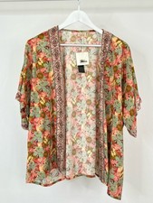 NEKANE NKN Kimono Floral Con Cuentas Nuevo con Etiquetas Talla M/L Verde Rosa Mujeres Top Encubrimiento Boho