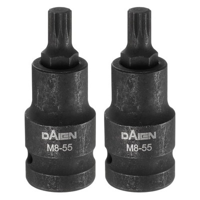 2pcs M8 12 Point Spline Bit Socket 55mm Length 1/2'' Square Impact Bit, Black