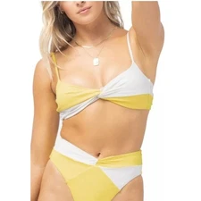 L*Space Ringo Bikini Top in White Yellow Size Small NWT Adjustable