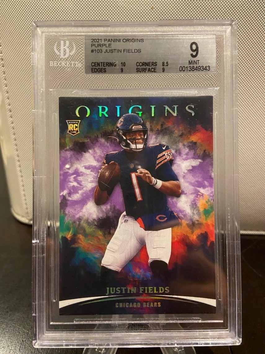 2021 Panini Origins Purple Justin Fields #103 Bears Rookie RC Beckett BGS 9