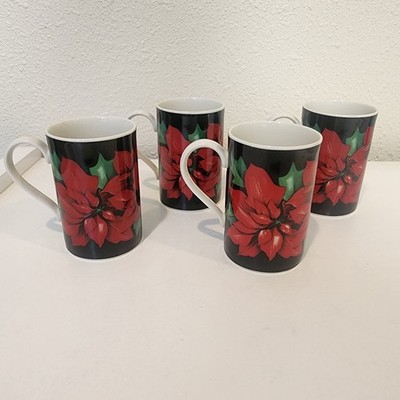 Dunoon Scotland Caroline Bessey Poinsettia Mugs (4) EXCELLENT!