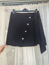 Ted Baker FLORDA Black Wrap Mini Skirt Asymmetric Gold Buttons Tie Waist