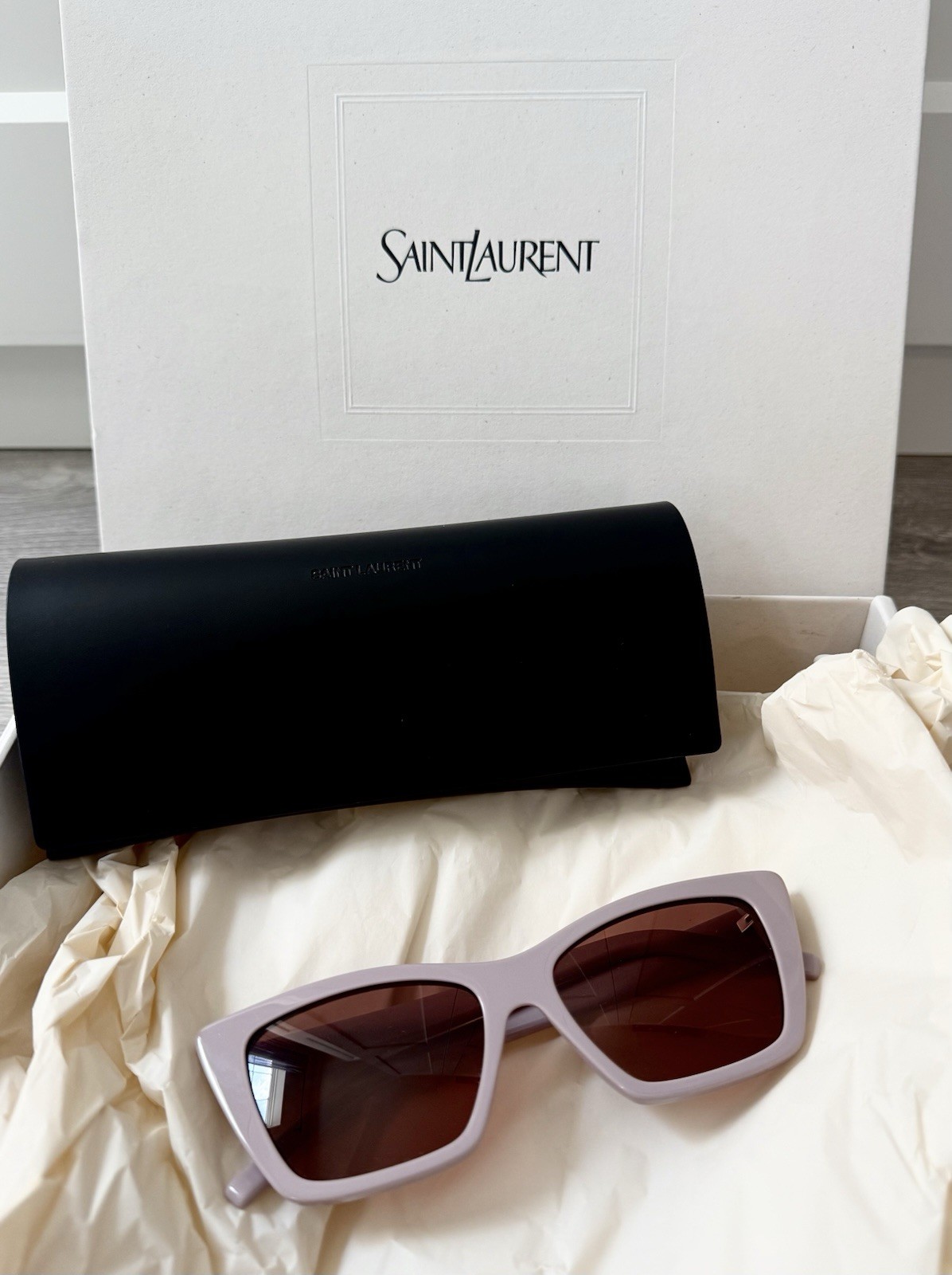 OCCHIALI DA SOLE SAINT LAURENT nuovi rosa quadrati MICA MSRP $495