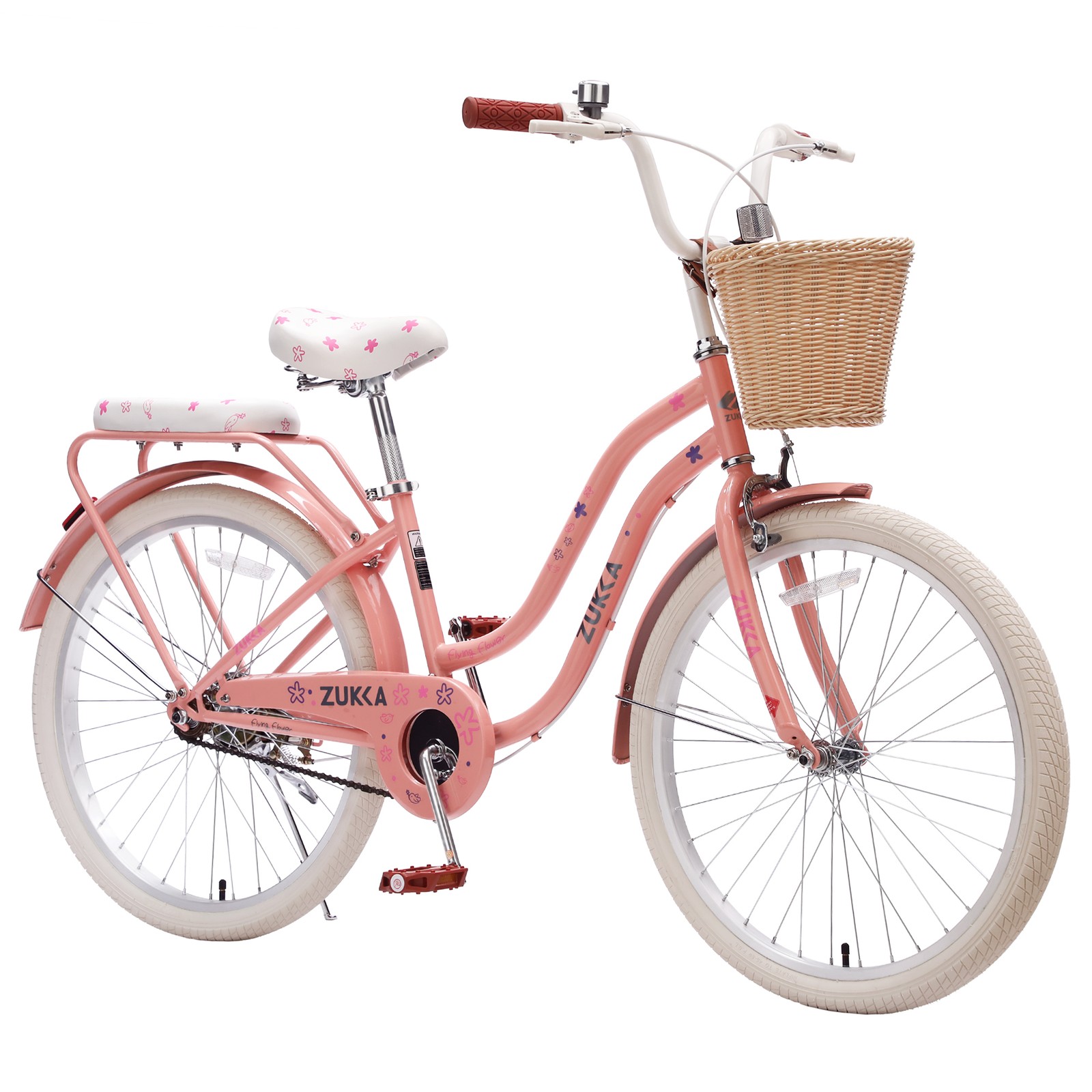 With Wicker Basket Peach Pink