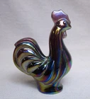 Fenton Iridescent Amethyst Carnival Glass Rooster Figurine, 2 7/8" Tall