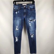 Kancan Mid Rise Skinny Distressed Destroyed Blue Jean KC11009 Size 28 28x27 