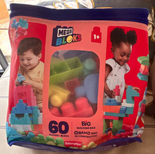 Mega Bloks First Builders Big Building Bag 60pc Plastic Interlocking Blocks 1+