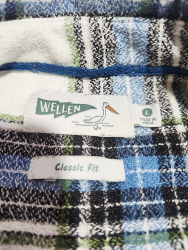 Wellen Camicia Uomo Grande L Blu Plaid Flanella Bottoni Bio Spessa Pesante - Foto 4 di 7