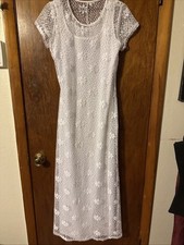 I.N. Studio White Maxi Dress Layered With Lace Overlay. Gorgeous!  Size M.  CR