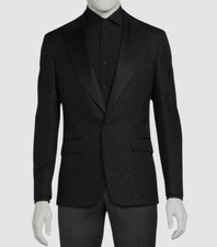 Karl Lagerfeld Men's Black Printed Modern-Fit Peak-Lapel Blazer Jacket Size 44R