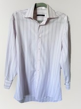 Gucci Made in Italy Pink Gray Stripe Dress Shirt Mens Large 21.5x31