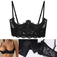 Womens Underwire Open Nipple Bra Sheer Lace Unlined Push Up Cupless Shelf Bra