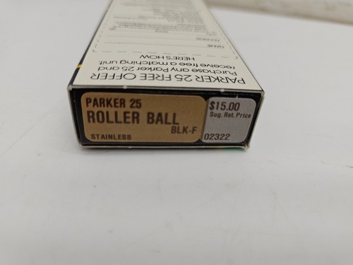 Parker 25 Roller Ball Pen Stainless Steel Black Ink Vintage NOS In Box - Picture 5 of 6