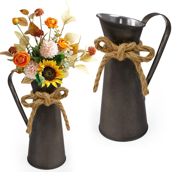 Vintage Blumenvase 2Er Set Metall Milchkanne Landhausstil Deko Eisen 20X13 Cm-image