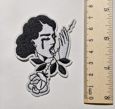 CRYING WOMAN LICKING ROSE    P172 PATCH EMBROIDERY WEIRD STRANGE DIFFERENT
