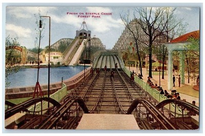 c1910 Finish on Steeple Chase Forest Park Chicago IL Antique Postcard