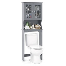Over the Toilet Bathroom Spacesaver Organizer w/ Adjustable Shelf Doors Grey