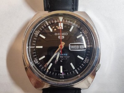 Seiko 5 Sports 6119-6020 Automatic Men's Wristwatch Black Dial, Serviced