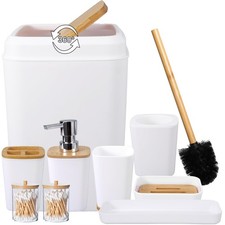 White Bathroom Accessories Set, 9 Piece Bathroom Accessory Set with Trash Can...