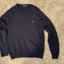 Polo Ralph Lauren Men's Navy Blue Sweater Pima Cotton Pullover V-Neck Size L