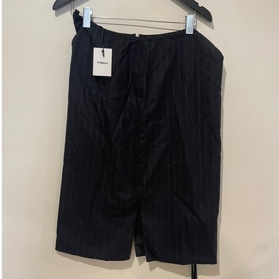 NWT Miaou Nadine Pinstriped Wrap Waist Tie Knee Length Skirt Navy Women's Size M