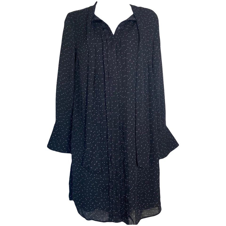 Vestido recto Banana Republic para mujer XS a lunares cuello corbata oscuro academia carrera Foto 2 de 4
