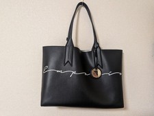 EMPORIO ARMANI Borsa Tote Taglia A4 con Charm Logo Argento, Nero 370x270x110mm