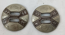 Lot (2) Antiqued Brown/Silver Engraved 1 1/2" Conchos, Very Nice!