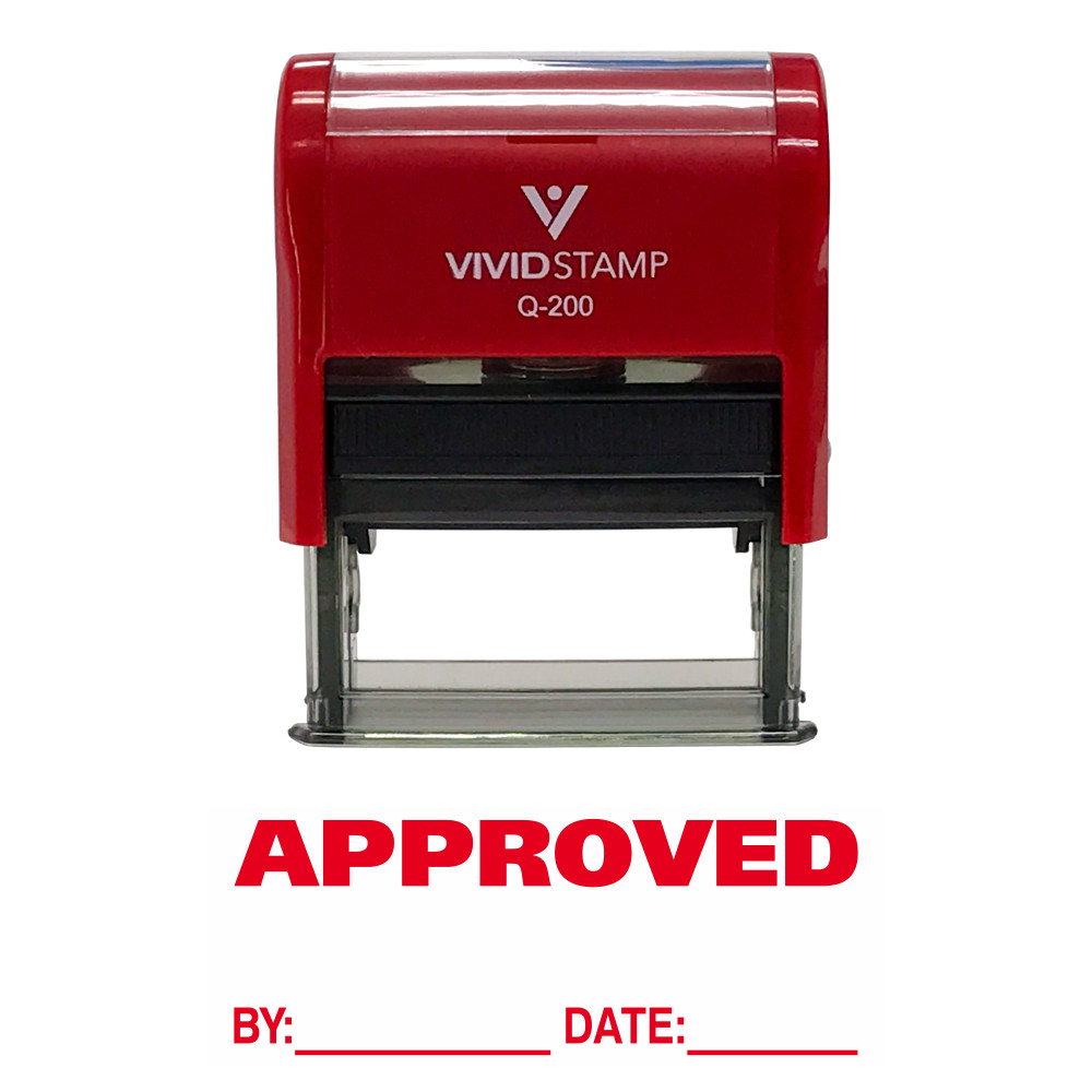 Approved w/by Date Line Self-Inking Office Rubber Stamp (Red) - Medium