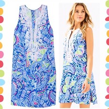 Size 8 NWT Lilly Pulitzer Carlotta Stretch Blue Peri Pinch Pinch Shift Dress