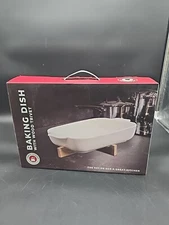 Ceramic Baking Dish With Wood Trivet 15"x9" Dishwasher & Microwave Safe NIB