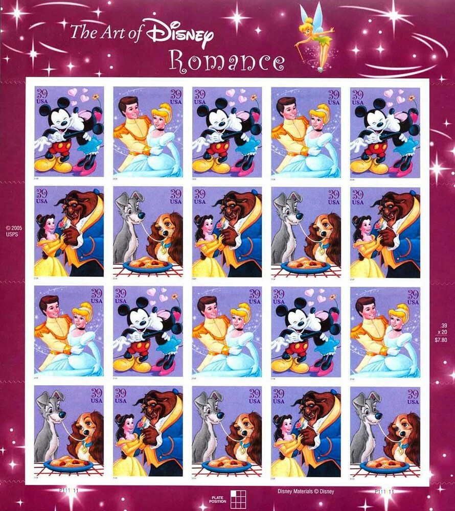 Art of Disney: Romance, Full Sheet of Twenty 39 Stamps Scott 4025