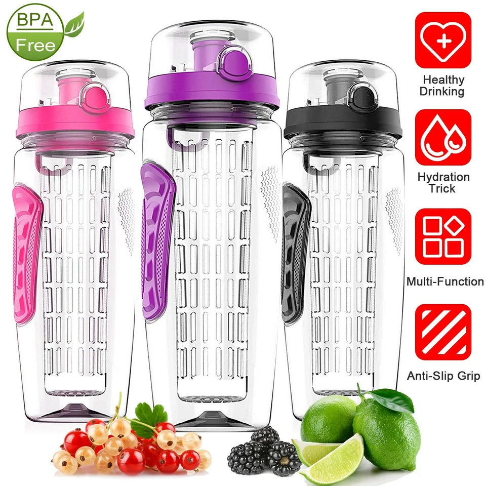 Fruit Infuser Water Bottle w/ Time Marker -Top Locking Lid, Insulated Sleeve - Image 2 of 4
