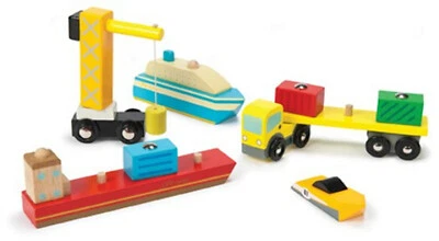 LE TOY VAN Hafen Set LKW Container Schiff Kreuzfahrtschiff Containerschiff Kran Motorboot