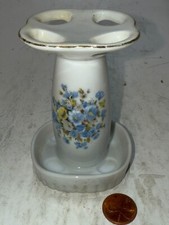 Blue Floral Toothbrush Holder Elegant Japan 3.5" In Tall X 2.5" In Wide