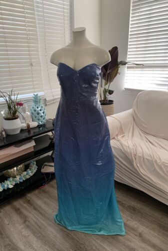 Rene Ruiz Strapless Ombre Gown Women's Blue 16 - Picture 1 of 4