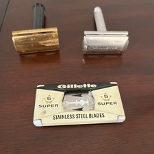 Gillette rasoi anni '50 e confezione di lame vintage - sicurezza placcata oro -