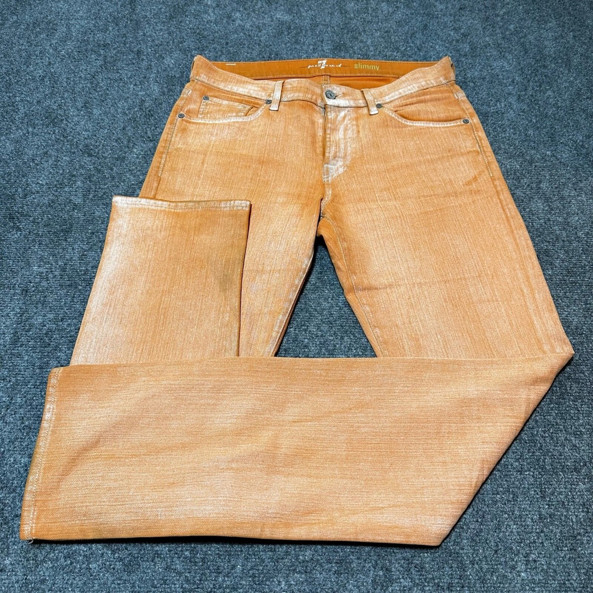 For All Mankind Jeans Mens 32 Orange Denim Cotton Blend Slimmy