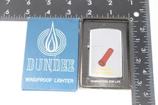 Vintage Dundee Windproof Lighter Keystone Clay Product Advertising W/ Box