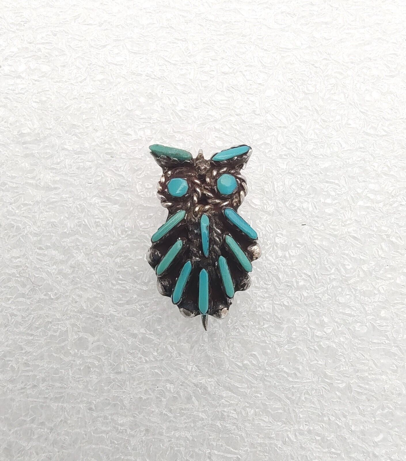 Small Zuni Handmade Turquoise Owl Sterling Silver… - image 1