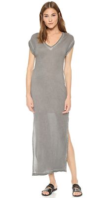 detached sleeve dress グレー　S NEW CLOTH & STONE SzS SIDE SPLIT T-SHIRT V-NECK SHORT SLEEVE DRESS