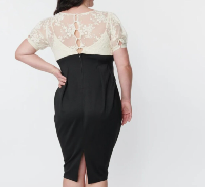 NWT Unique Vintage Ivory Lace & Black Wiggle Dress Size S/4 | eBay
